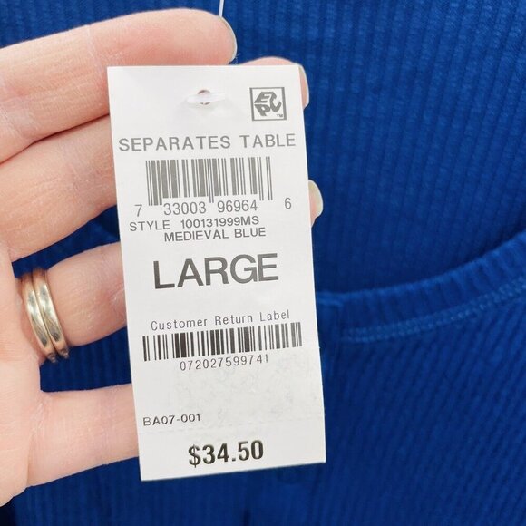 Charter Club Womens Size Large Long Sleeve Ribbed Henley Pajama Top in Blue 1267 - Picture 6 of 7